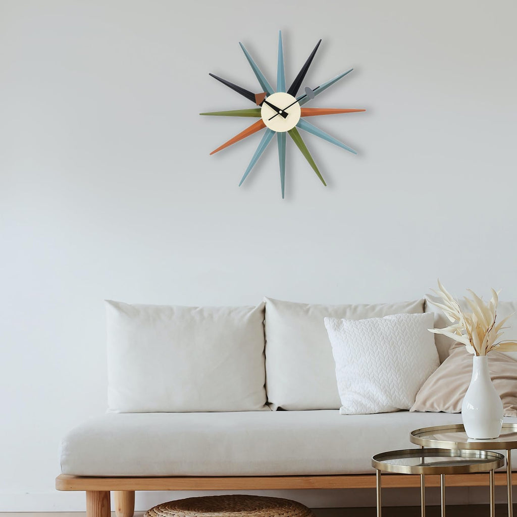 Large Sunburst Wall Clock 18 Inch, Mid Century Modern