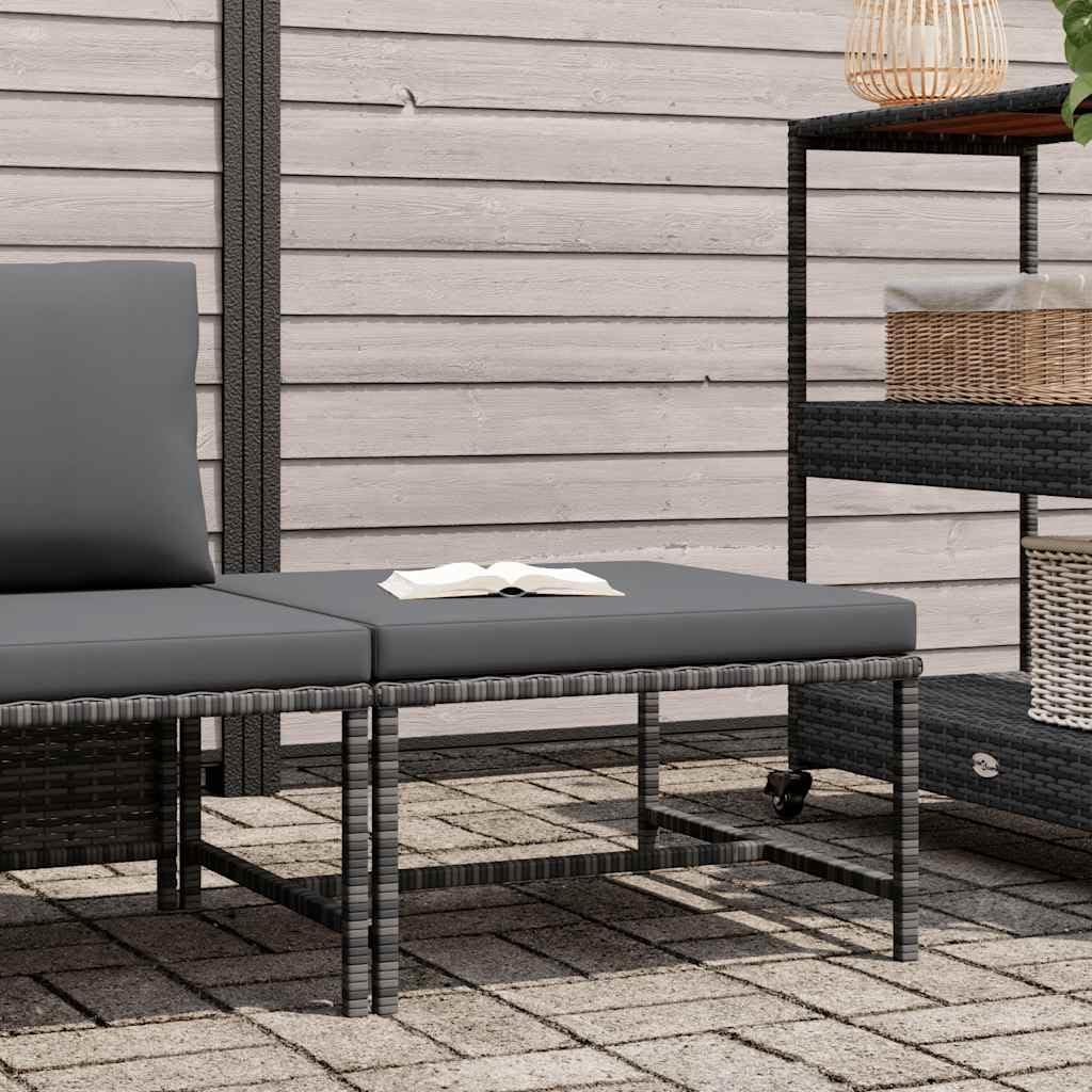 Sectional Patio Footrest with Cushion Gray, PE Rattan Ottoman with Powder-Coated Steel Frame, Outdoor Footstool for