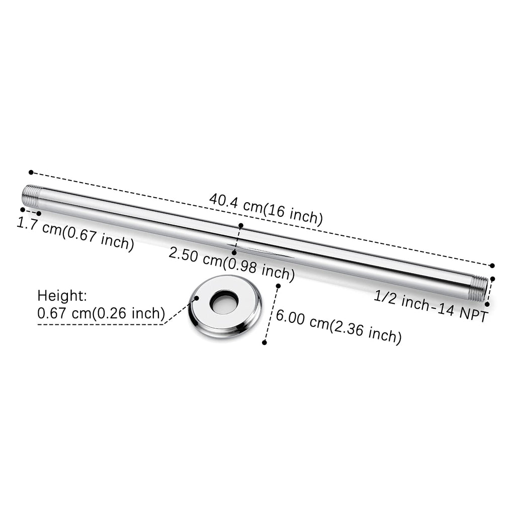16 Inch Chrome Ceiling Mounted Shower Arm for Rain Shower Head