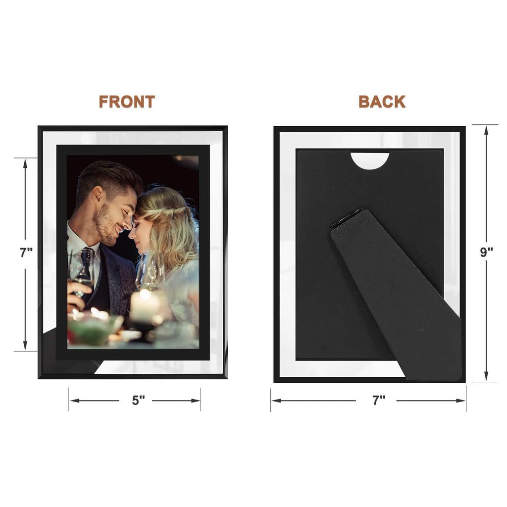 5x7 Picture Frames Set of 2, Black Glass Photo Frame, Only for Tabletop Display, Gift Picture Frame, Horizontally or