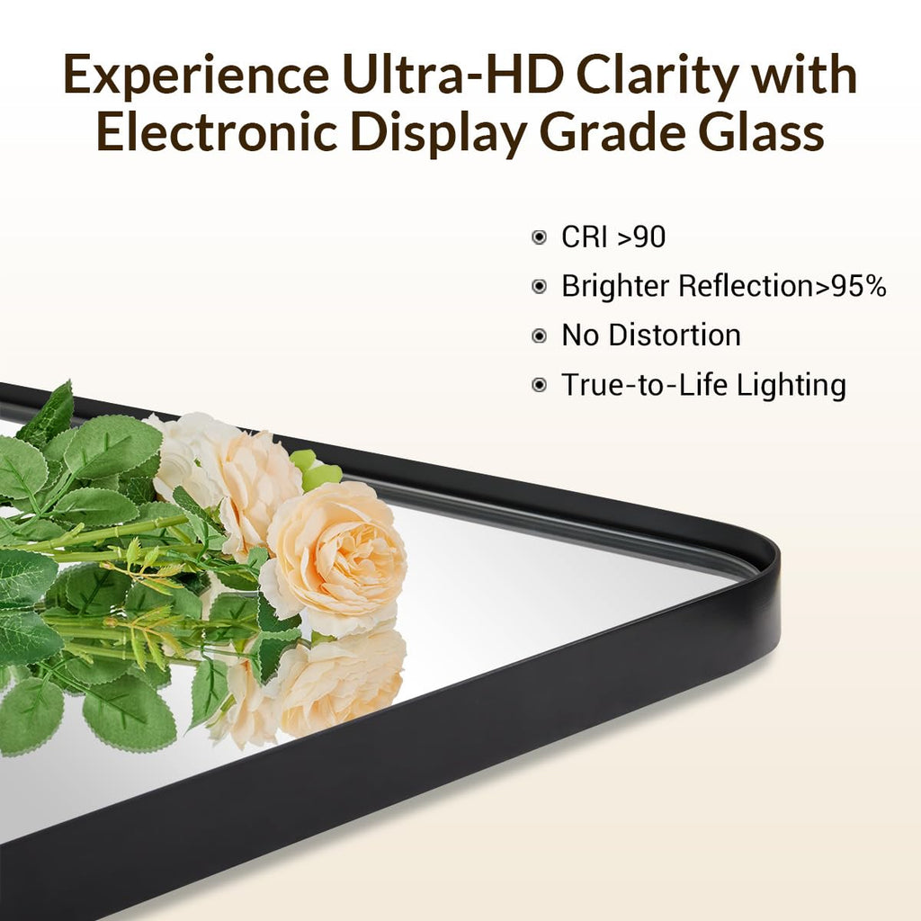 18" x 48" Full Length Wall Mirror, Large Black Mirror, Rounded Corner Rectangle Body Mirror for Floor and Leaning