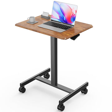 Small Standing Desk Rolling Table Adjustable Height, Laptop Mobile Stand with Wheels, Portable Computer Workstation