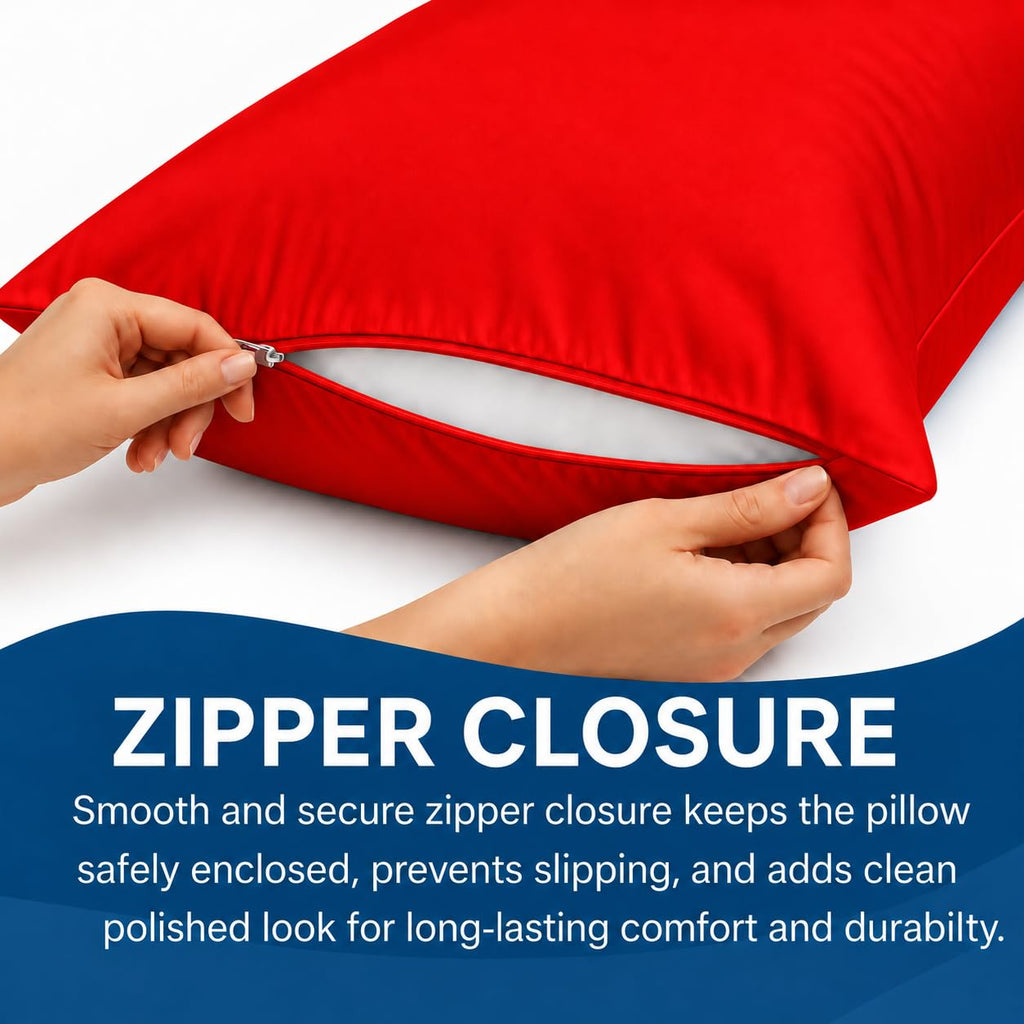 Body Pillowcase 20x48 Inch, Red, 100% Egyptian Cotton, 600 Thread Count, Zipper Closure, Soft & Breathable, Hotel