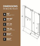 Shower Doors, 44-48" W x 76" H Stainless Steel Sliding Glass Shower Door