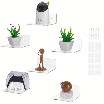 Acrylic Wall Shelves, Clear 6 inch Floating Shelves for Display, Echo, Cameras, Speaker, Router Wall Mounted Transparent