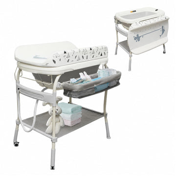2 in 1 Baby Bathtub with Changing Table, Waterproof Diaper Changing Station Portable Changing Table Adjustable Height