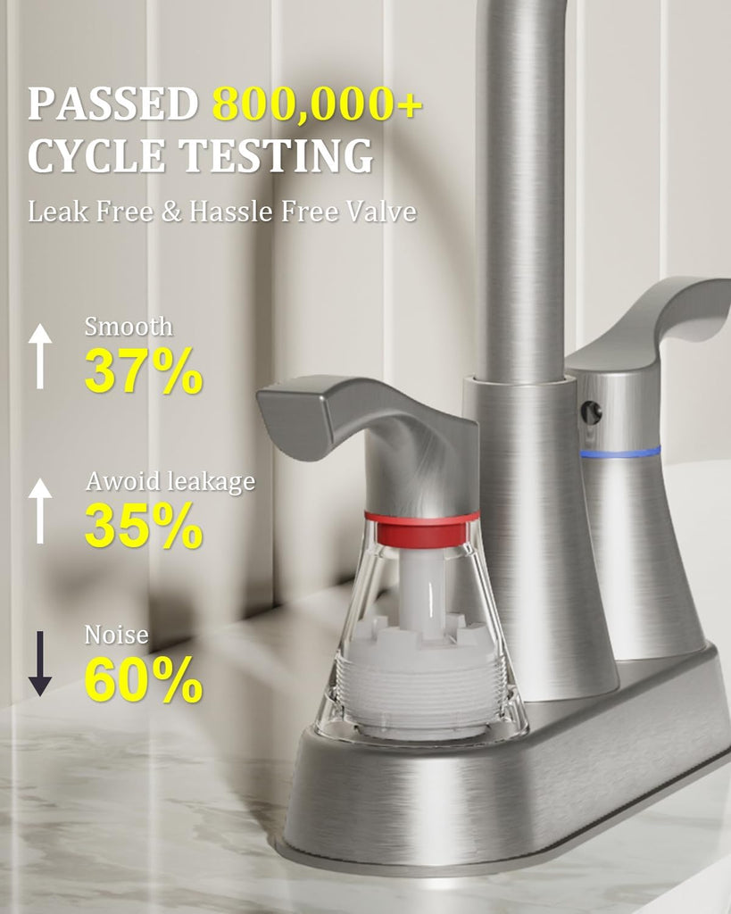 Brushed Nickel Bathroom Faucet 3 Hole, Evolvegoods 4 Inch Stainless Steel Bathroom Sink Faucet