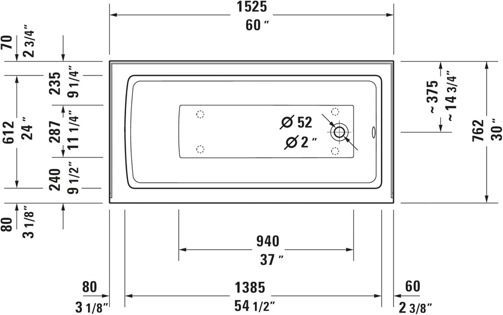 Architec 60" x 30" Alcove Soaking Acrylic Bathtub 700356000000090