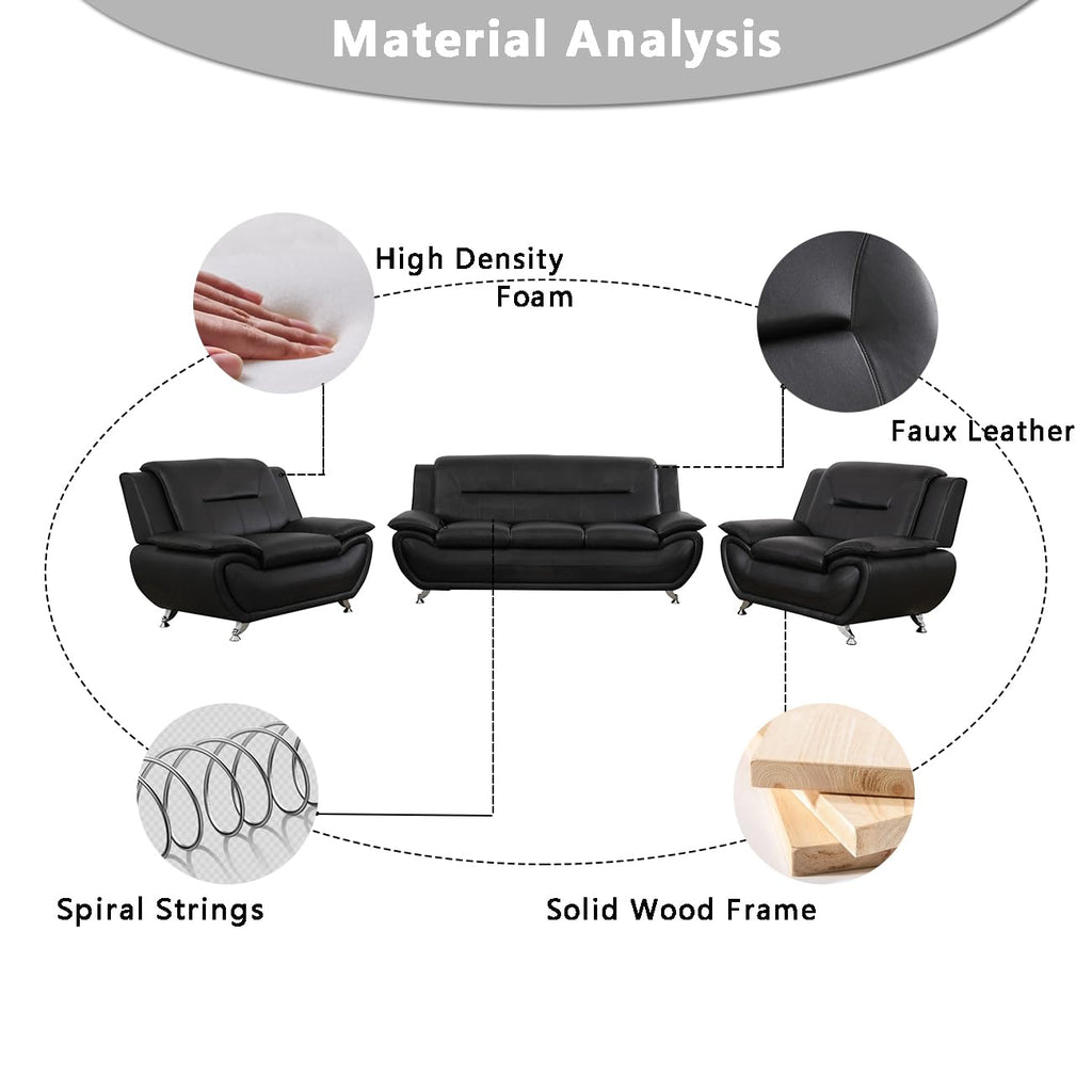 Leather Couches Couch Set, Sofa Furniture Sets (b-Leather Black, Sofa+Loveseat)