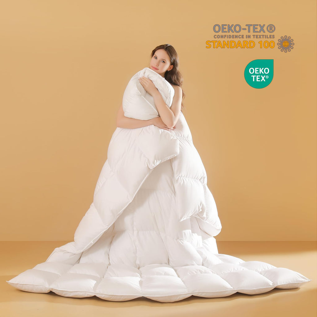 Goose Feather Down Comforter, Soft All Season Medium Warmth Duvet Insert, Luxury Hotel Bedding Comforters