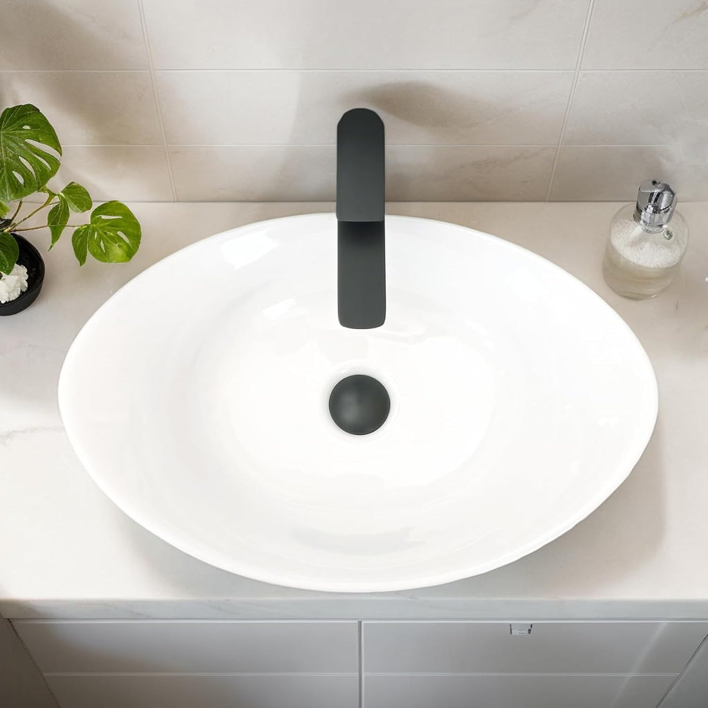 VIDA 23×15.2×7.7 inch Bathroom Vessel Sink, Modern Egg Shape Vanity Sink Above Counter Art Basin with Overflow