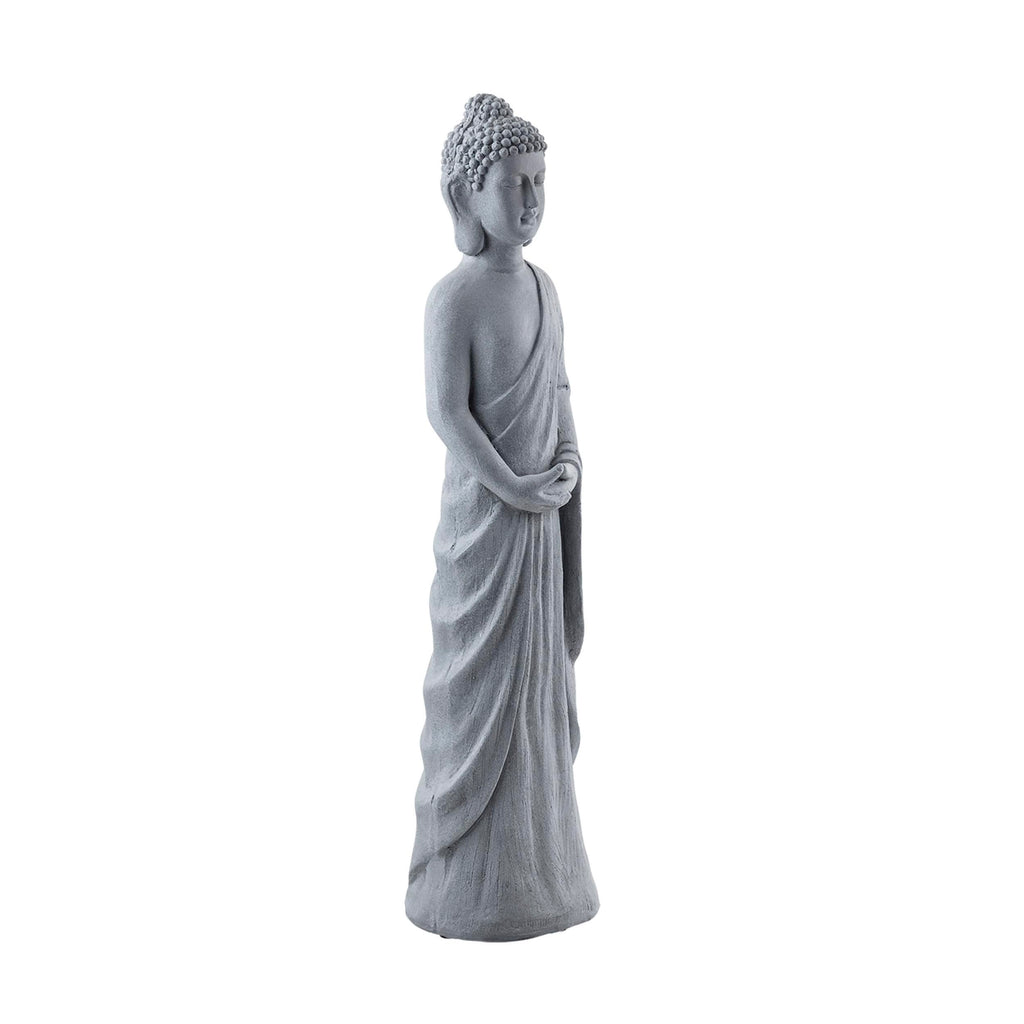 32" Tall Cement Standing Buddha Outdoor Garden Statue, Gray