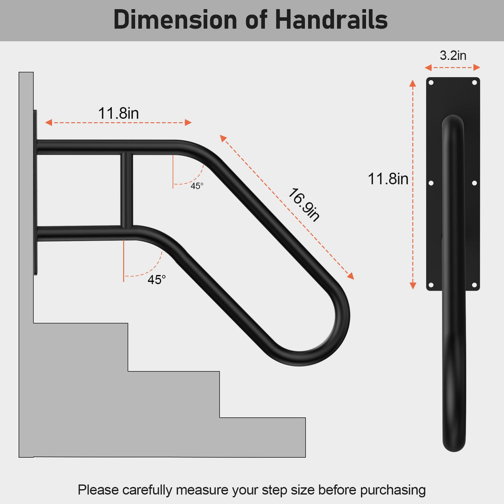 Handrails for Outdoor Steps, 22.8" Stair Railing Indoor1-3 Step, U-Shaped Safety Handrails for Kids, Elderly