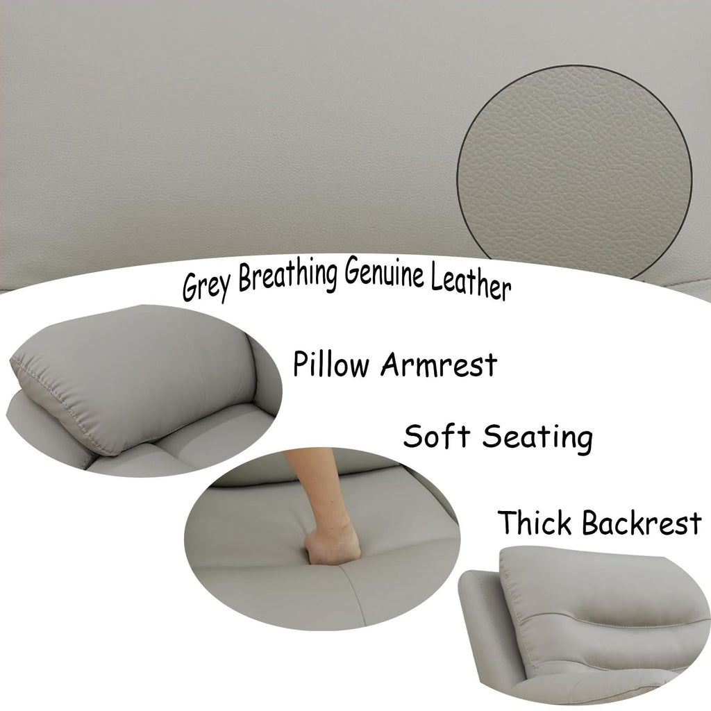 Power Reclining Sofa Set, Genuine Leather Recliner Sofa Set, Living Room Furniture Setwith USB Charging and LED