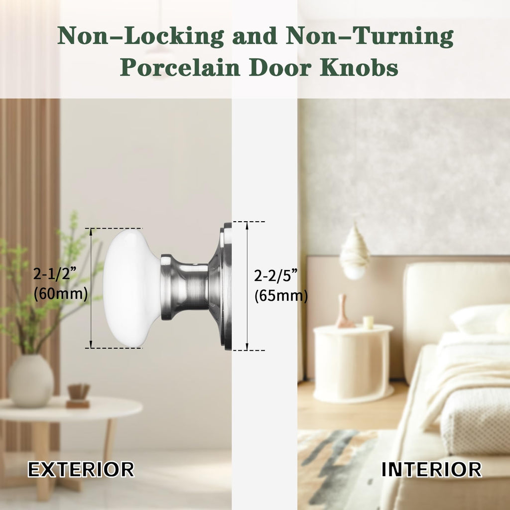 White Porcelain Door Knob with Zinc Plate, Fixed Nickel Dummy Pull