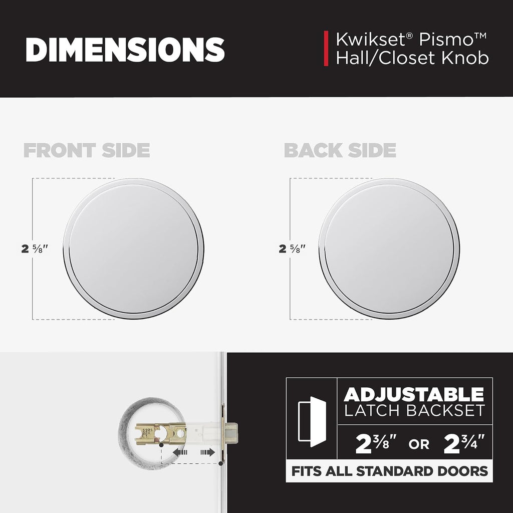 Pismo Interior Passage Door Knob, Handle For Closet and Hallway Doors, Non-Locking Doorknob, Polished Chrome, Round