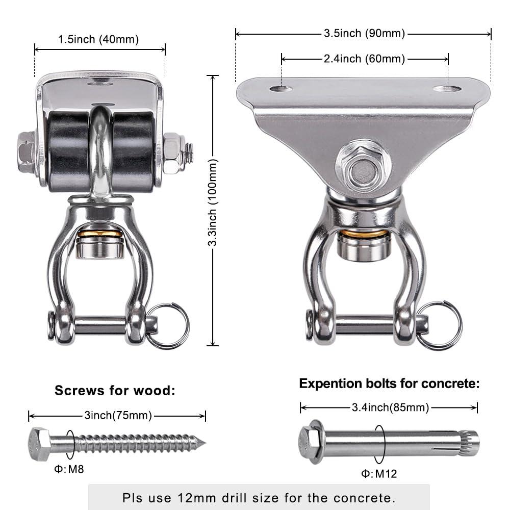 Silent Swing Hanger Heavy Duty Bearing Swing Hooks 2 Pack
