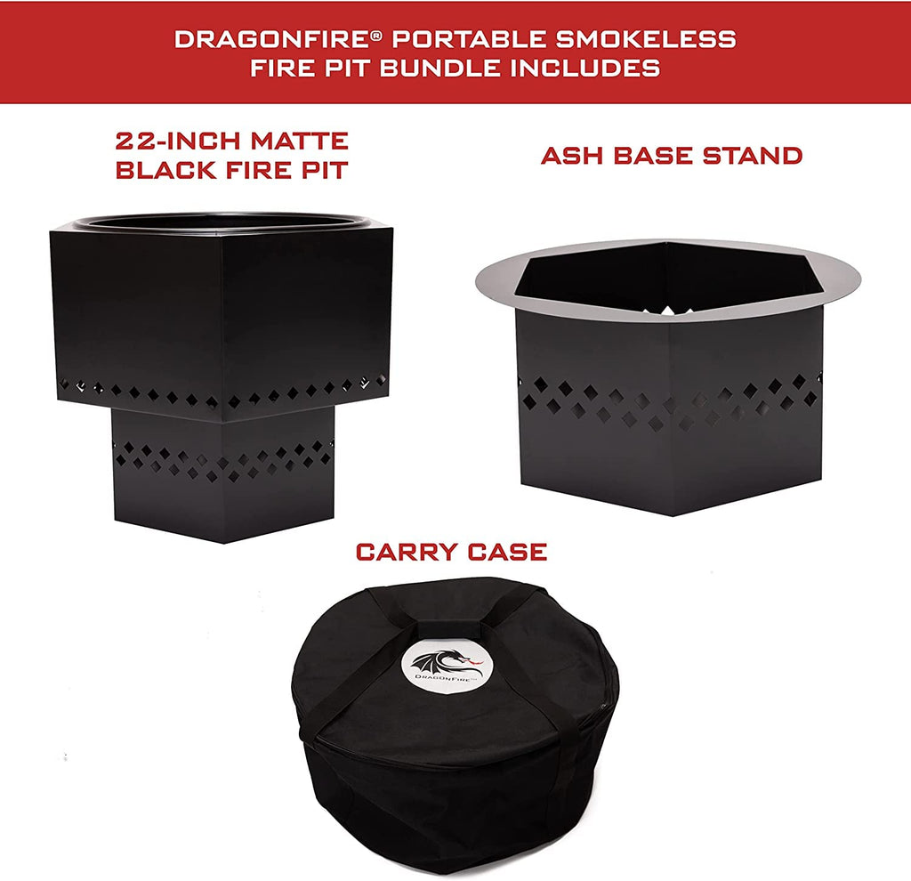 Portable Smokeless Firepit, Accessories Included: Base Stand and Carrying Case. Wood Pellet/Log Burning Outdoor Fire