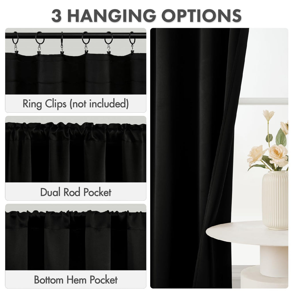 Black Blackout Curtains 63 Inch Length Set of 4 Panels