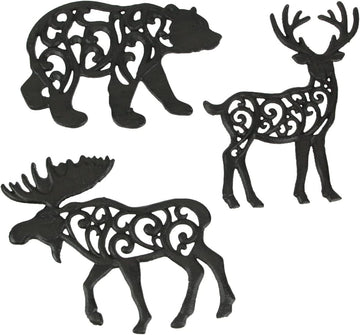 Cast Iron Trivets, 9 Inch Forest Animal Designs - Set of 3