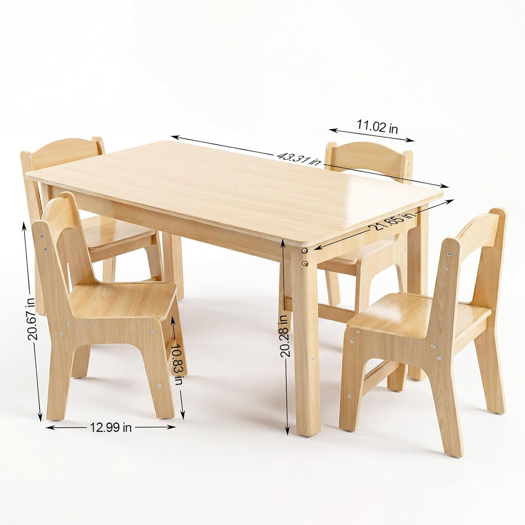 Toddler Table and Chair Set, Anti-Slip Legs & Rounded Corners, Sturdy Wooden Kids Table and Chairs for Eating