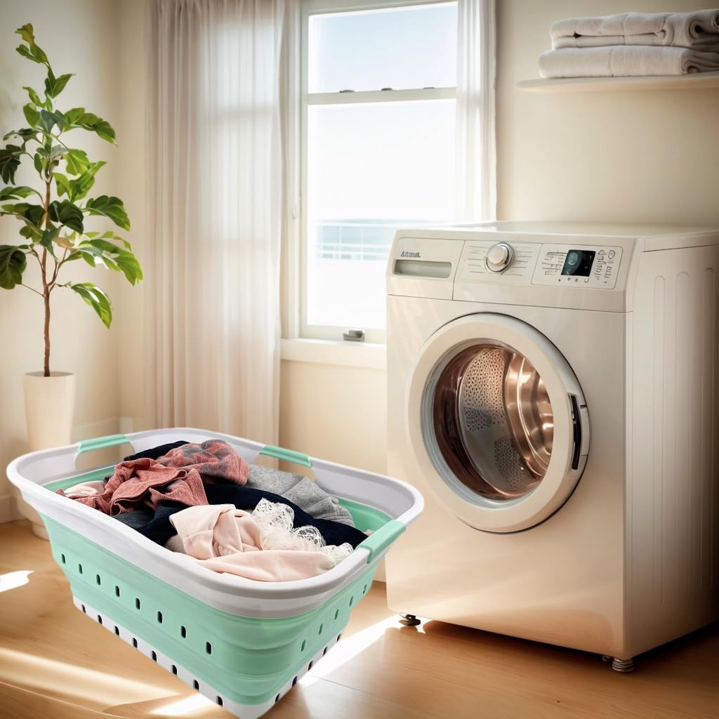 42L (11 gallon) Collapsible Plastic Laundry Basket - Foldable Pop Up Storage Container/Organizer - Portable Washing