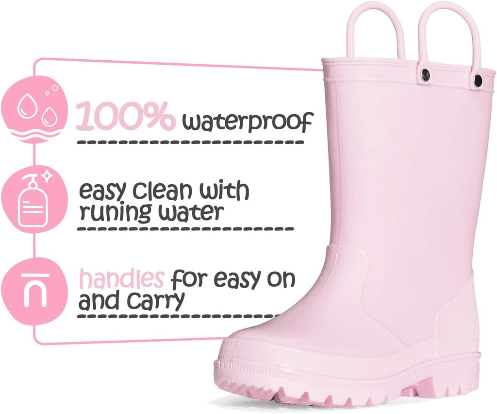 Kids Girls & Boys Rain Boots with Easy-on Handles Outdoors