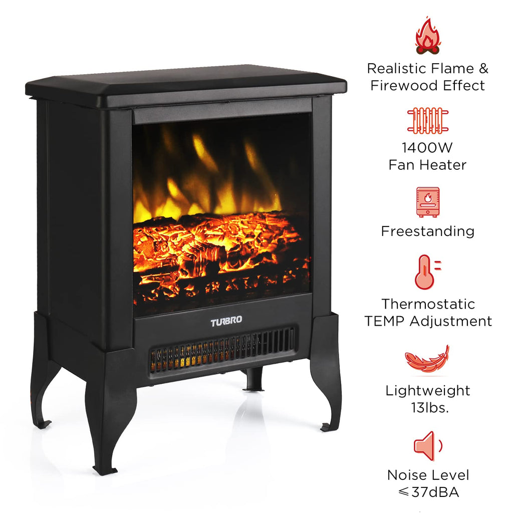 Suburbs TS17 Compact Electric Fireplace Stove, Freestanding Stove Heater with Realistic Flame - CSA Certified