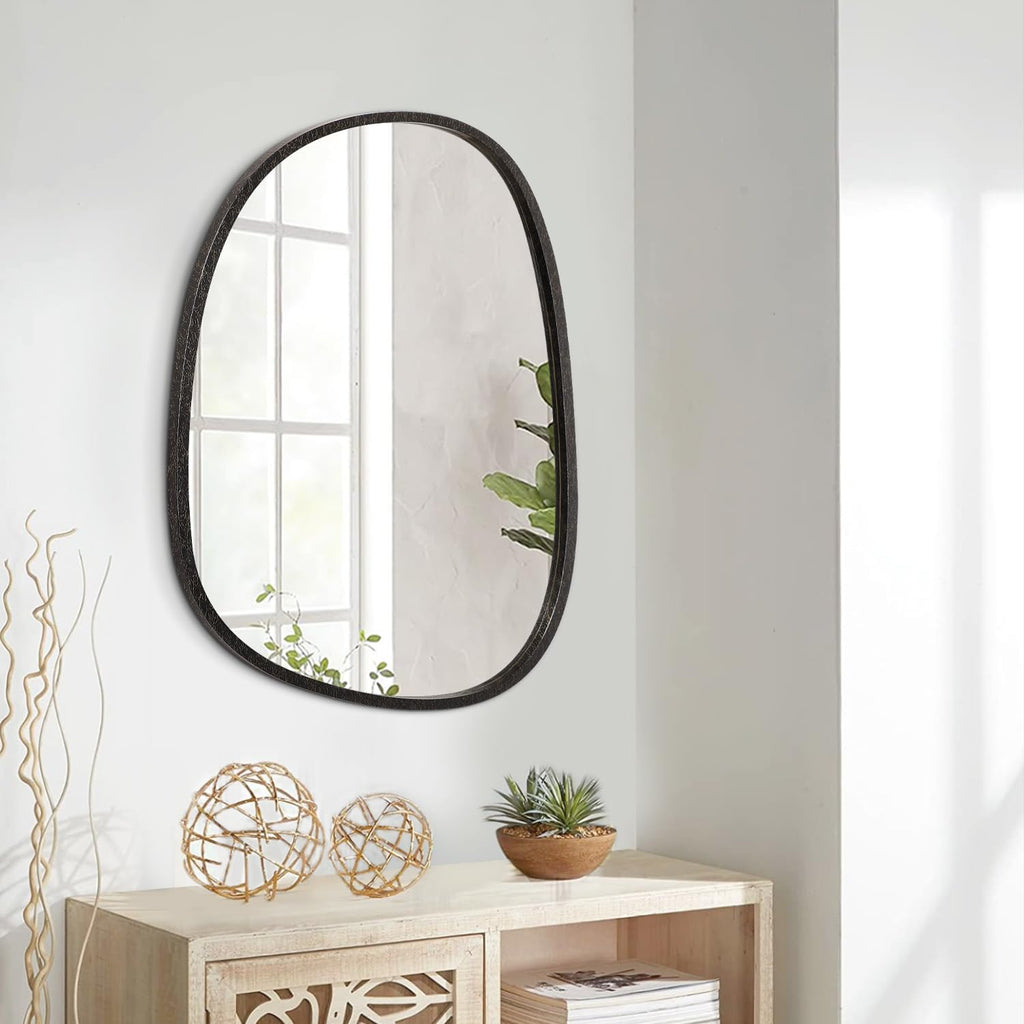 Large Asymmetrical Wall Mirror Irregular Wood Frame Mirror Modern Unique Oval Wall Mirror Decorative Vanity Bathroom