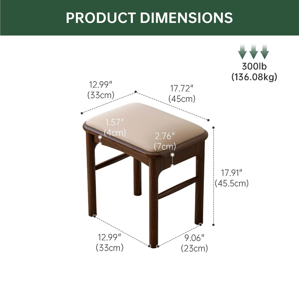 Solid Wood Leather Upholstered Dining Bench & Stool Set, 47.2'' Long Bench and 17.7'' Suqare Stool Set for Dining