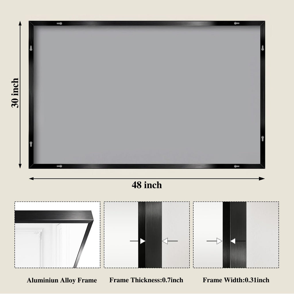 Black Mirrors for Wall, 30x48 Inch Bathroom Mirror, Rectangular Wall Mirror Bedroom Bathroom, Hangs Horizontally or