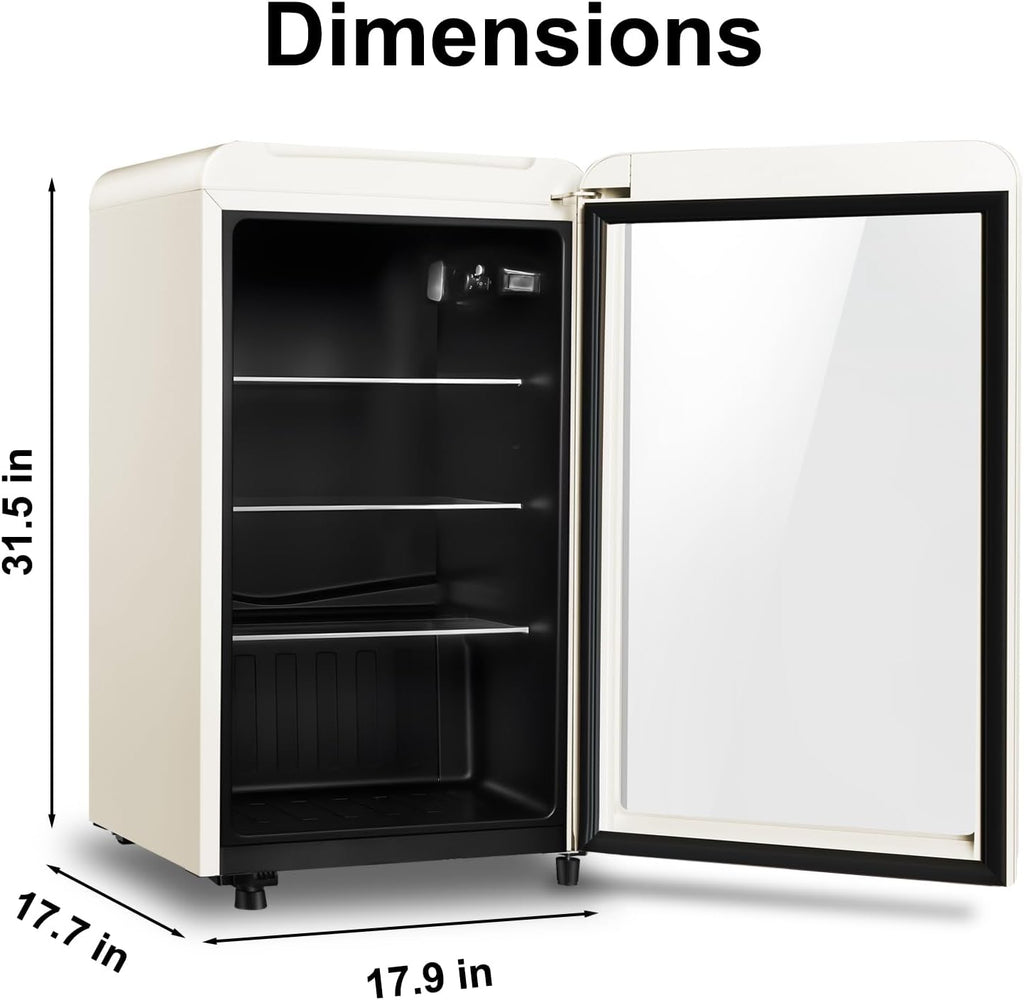 Retro Beverage Refrigerator Cooler, 3.2 Cu.ft Mini Fridge with Glass Door for So