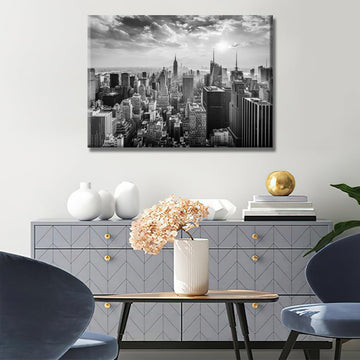 City Skyline Black and White Artwork for Wall Decor New York City Nightscape Paintings NYC Cityscape Pictures 1 Piece
