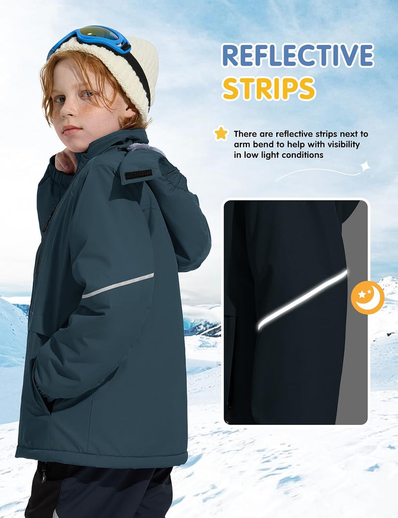 Boys Ski Snow Jackets Waterproof Kids Winter Coats Hooded
