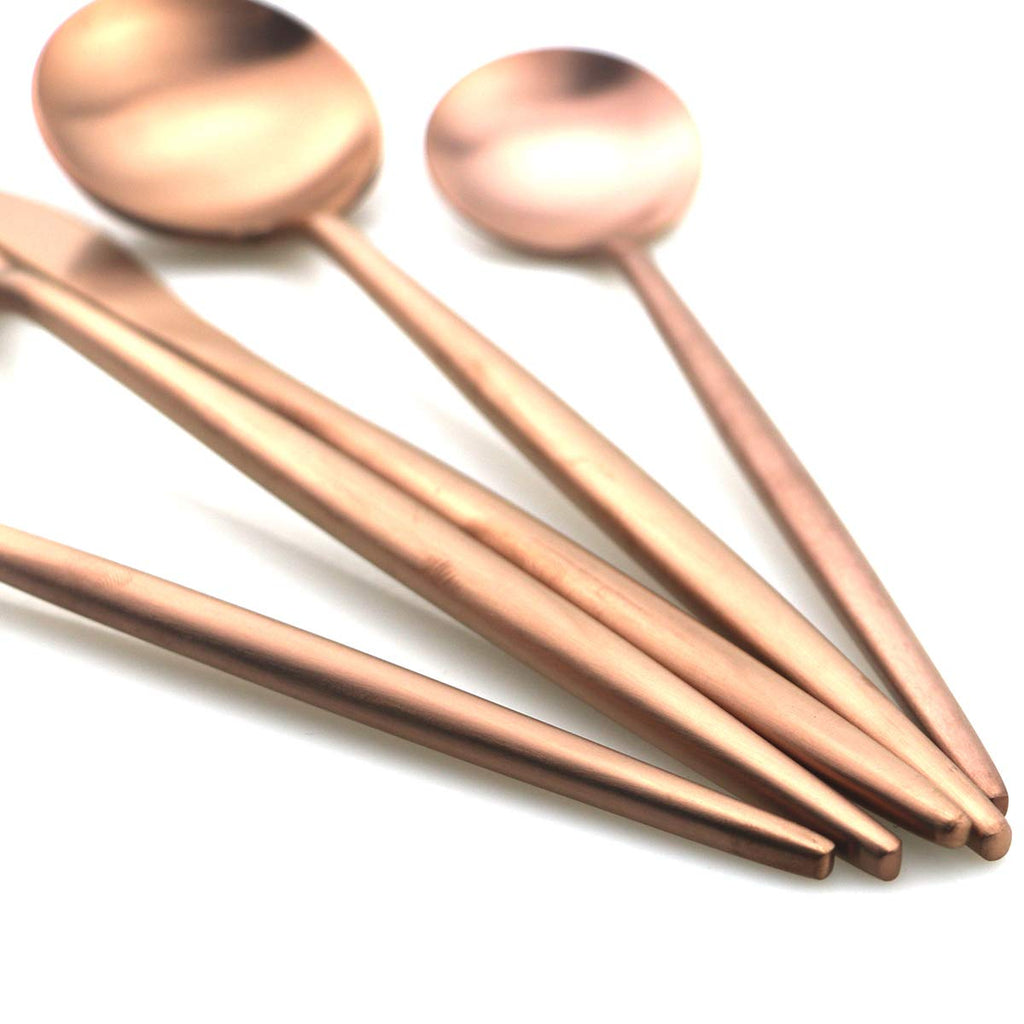 Luxury Silverware Royal Cutlery Set - 24 Piece Flatware Set - Service For 4 18/10 Stainless Steel - Matte Rose Gold