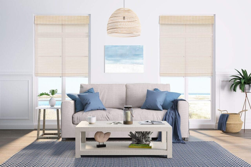 Cordless Woven Wood Roman Shades, Bamboo Shades Sizes 20 to 72 Wide and 24 to 72 High, Bamboo Mesh Natural