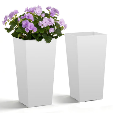 Set of 2 Tall Planters for Outdoor Plants 22 inch, White Tall Planter for Indoor Plants, Modern Planters for Front
