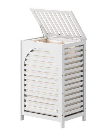 White Laundry Hamper, 22.5 Gallon (85L) Bamboo Wood Clothes Laundry Basket with Lid and Handles, Removable Liner