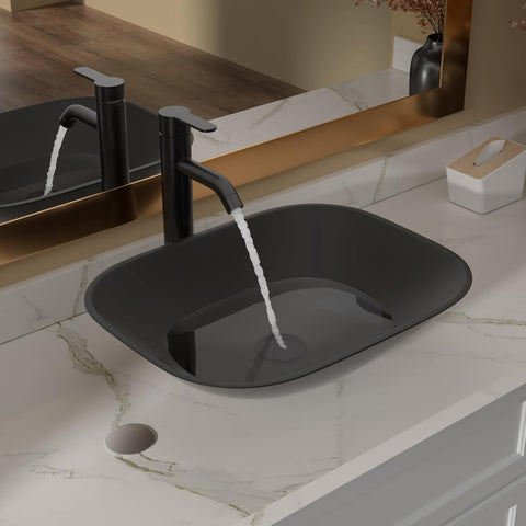 Bathroom Vessel Sink Tempered Glass Bowl Vessel Sink with Faucet and Pop-up Drain Combo Matte Black Countertop