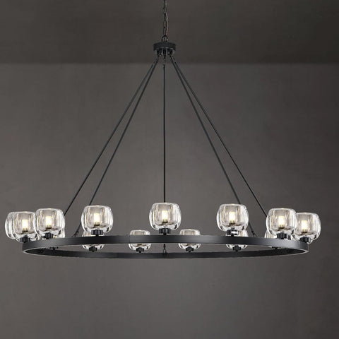 Black Wagon Wheel Chandelier, 59 Inch Black Chandeliers with Unique Glass Shade, 15-Light Crystal Large Wagon Wheel Chandeliers for Dining Room, High Ceiling Round Chandelier for Living Room, Foyer A126-B0DT4BJW9N