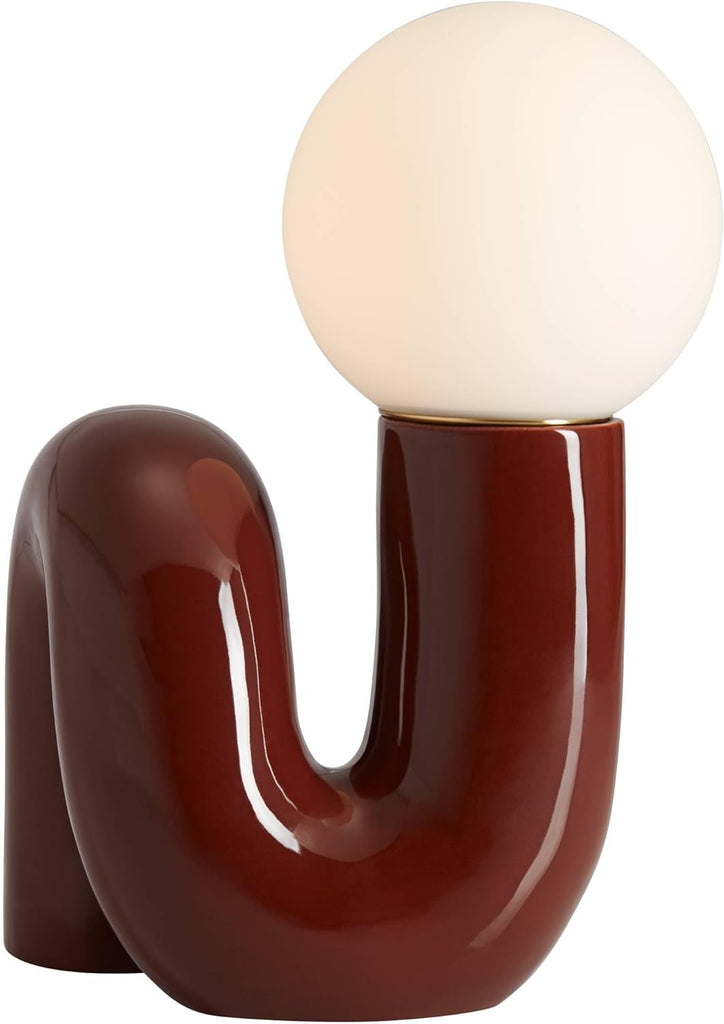 Fondant 11 3/4" Small Mid Century Modern Accent Table Lamp Chocolate Brown Ceramic Single Glass White Shade Living