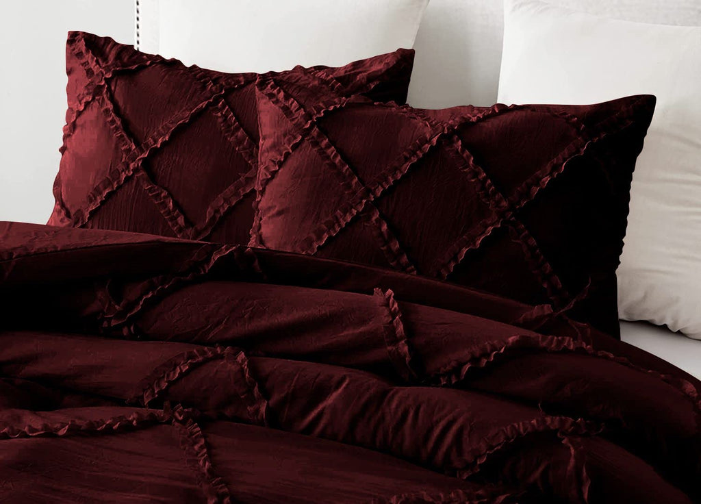 3 Piece Luxury Diamond Ruffle Comforter Set Premium Super Soft 500 GSM All Season Pintuck 1000 Thread Count, 100%