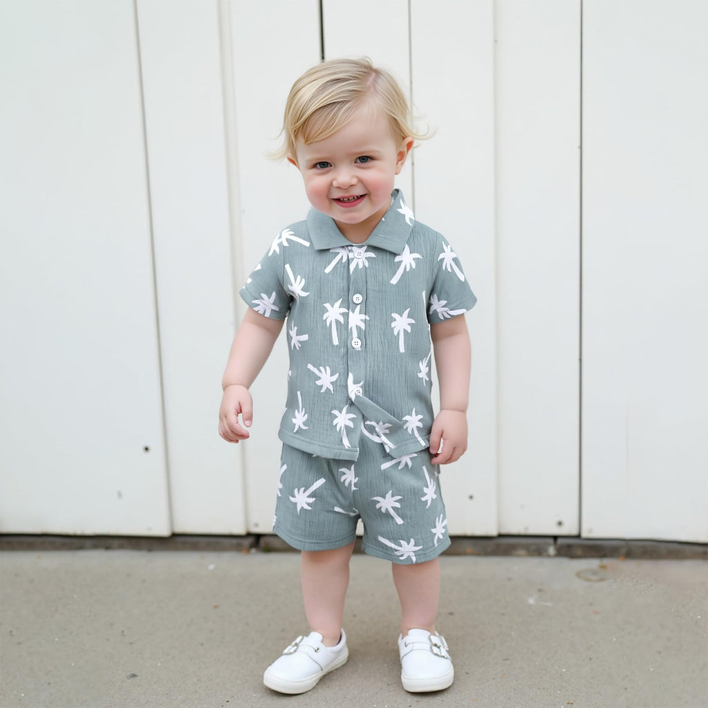 Boys Clothes Set Toddler Infant Boys Button-down Shirt Tops + Cotton Gauze Shorts Summer Outfit 2PCS
