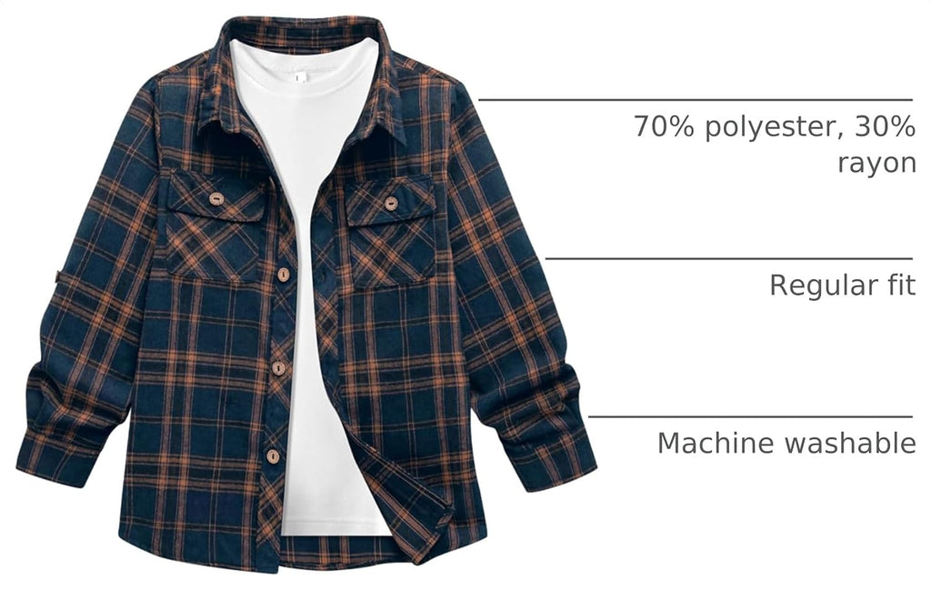 Boys Plaid Flannel Shirts Long Sleeve Casual Button Down Shirts Collared Fall Clothes