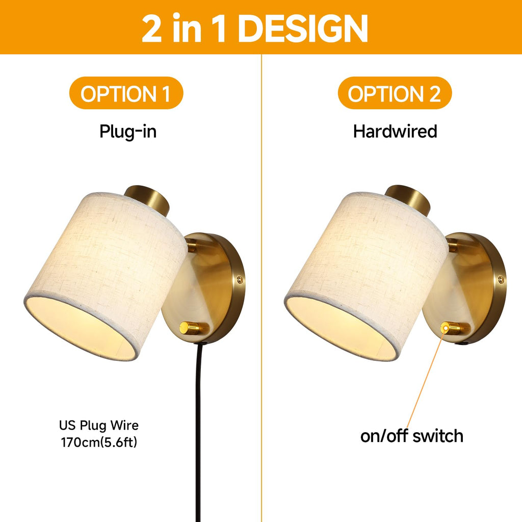 Plug-in Wall Sconce White Linen Shade Adjustable