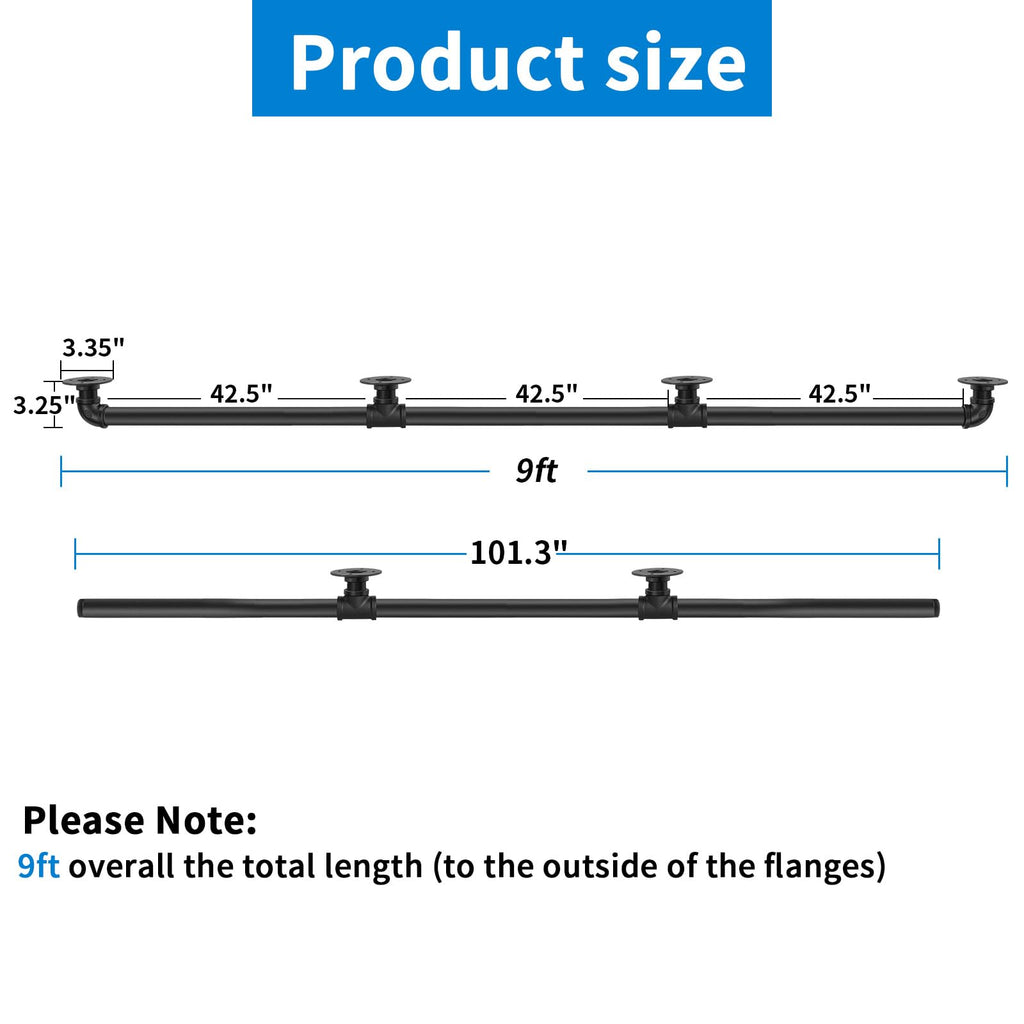 Pipe Stair Handrail 9FT, Industrial Staircase Railing 1.25 in Tube Diameter