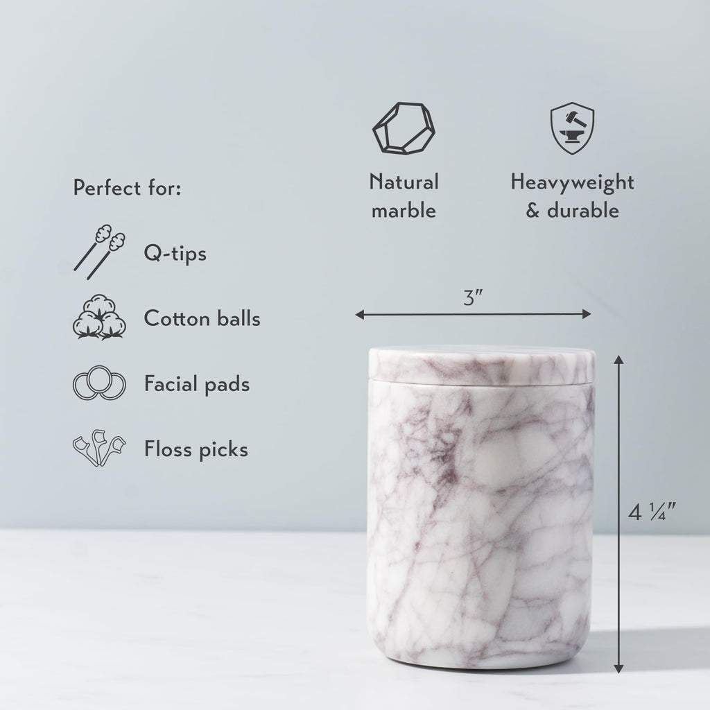 Marble Bathroom Canister with Lid for Qtips and Swabs