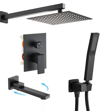 Shower Faucet Set with Tub Spout, 10 Inch Shower Head, Matte Black