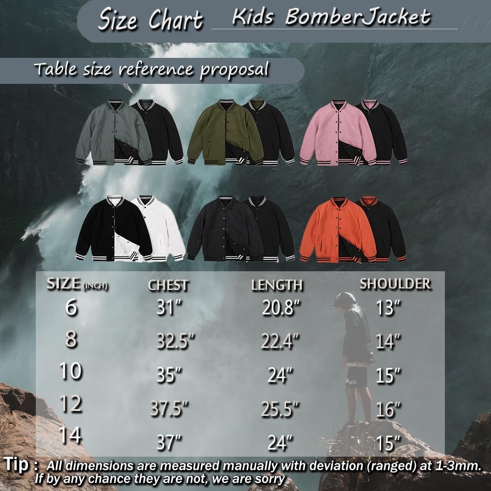 Boys Bomber Jacket Reversible Flight Jackets Fall Spring Varsity Windbreaker