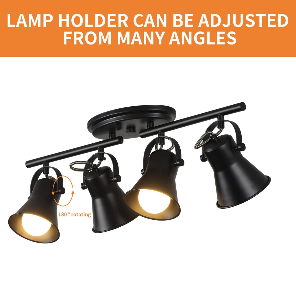 Track Lighting Kit,Black Semi Flush Mount Ceiling Light with 4 Rotatable Light Heads,Modern Accent Lighting